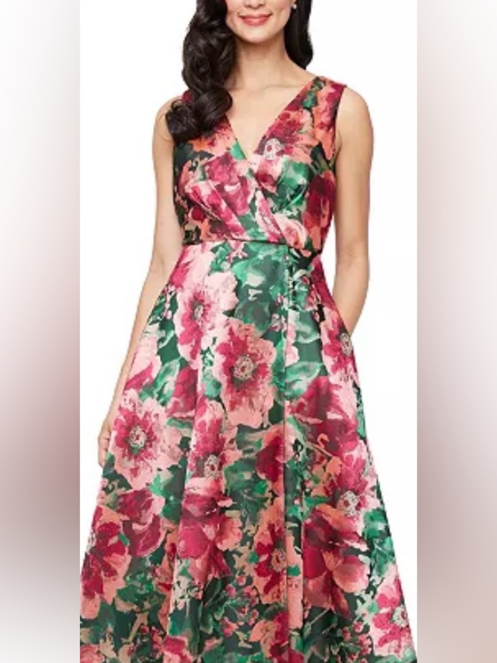 SLNY Fashions Floral Midi Dress in Green and Pink